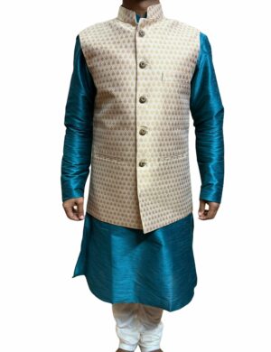 Men's Jacket in premium quality Banarasi Jacquard Men's Jacket in a radiant GOLDEN hue