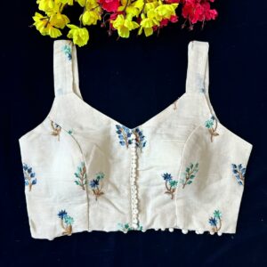 White Floral Embroidered Sleeveless Cotton Blouse