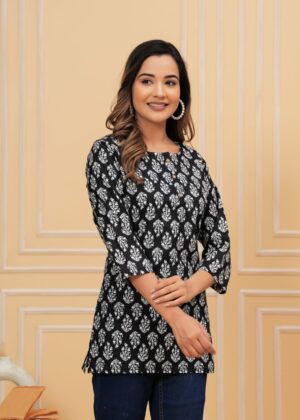 Short Kurti - Jaipuri Cotton | Black & White