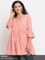 Short Kurti - Jaipuri Cotton | Peach with White Flower