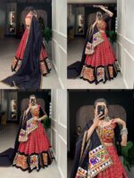 Red and Black Tribal Embroidery Chaniya Choli Set